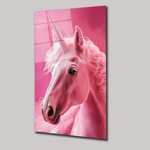 Pembe Unicorn Cam Tablo Masalsı Çocuk Odası Duvar Dekoru 35x50