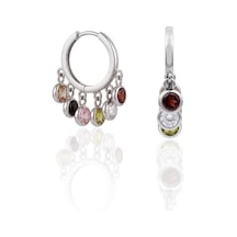 Oya Silver Çoklu Renkli Yuvarlak Taşlı Sallantılı İnce Gümüş Halka Küpe 2 X 1.8 Cm Oysy291