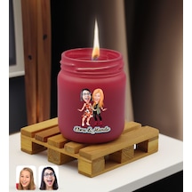 Bk Gift Kişiye Özel Dtf Anne Kız Karikatürlü Leylak Renkli Cam Kavanozda Kokulu Mum-1, Arkadaşa Hediye, Anneye Hediye, Doğum Günü Hediyesi