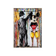 Mickey Mouse Ve Charlie Chapline Tasarım Mdf Tablo 25 Cm X 35 Cm