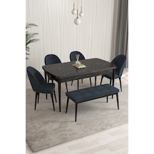 Rovena Modica Siyah Mermer Desen 80x132 Açılabilir Yemek Masası Takımı 4 Sandalye, 1 Bench Antrasit 1571