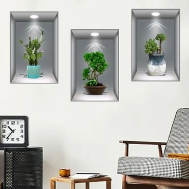 3d Çiçek Vazo Duvar Sticker 3 Lü Set Gri Fon 4741 Akçaağaç