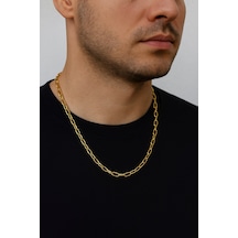 Altın Renk Oval Dikdörtgen Unisex Çelik Kolye - 3359 Çok Renkli