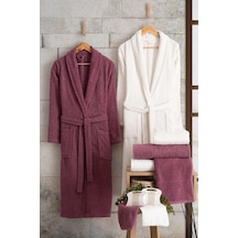 Oznhome Krem-bordo Çift Kişilik 6 Parça Bornoz Seti Bordo - Krem