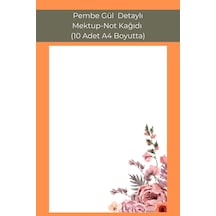 Pembe Gül Detaylı, Mektup-not Kağıdı, 10 Adet A4 Boyut .