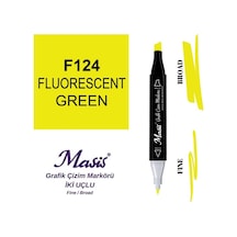 Çift Uçlu Marker Grafik Çizim Kalemi 124 Floresan Yeşil