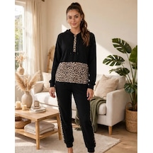Leopar Detaylı Kapüşonlu Eşofman Takımı 2xl, Leopar