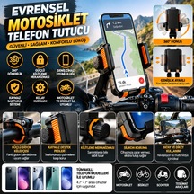 Evrensel Motosiklet Telefon Tutucu Kaymaz, Kilitlenebilir Güvenli Tutuşlu, 360 Ayarlanabilir Gidon Bağlantılı -