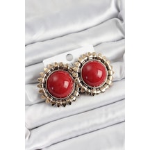 Pirinç Bordo Vintage Model Gold Renk Kadın Küpe Bordo