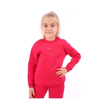 Toontoy Kız Çocuk Relax Fit Bisiklet Yaka Hafif Düşük Omuz Nakış Baskılı Sweatshirt - 3 İplik Şardonlu Fuşya