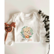 İmaj Tuğbababy Babasının Minik Aslanı Uzun Kol Çıtçıtlı Organik Bebek Body Beyaz