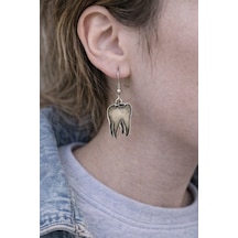 Tooth Charm Diş Figürlü Gümüş Renk Unisex Sallantılı Küpe Çok Renkli