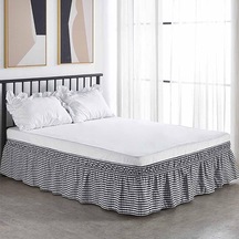 Tam Yatak İçin Siyah Ekose Yatak Etek 15 İnç. Drop, Kolay Uygun Fırfırlı Yatak, Anti Kırışıklık Siyah