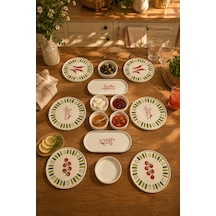 Green Bon Appetit 14 Parça 6 Kişilik Stackable Seramik Kahvaltı Takımı Lüx Sunum Seti Tabağı Beyaz