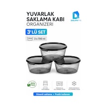 3 Lü Yuvarlak Saklama Kabı Seti 3x700 Ml Füme Şeffaf Siyah Kapaklı Bpa İçermez