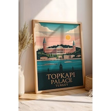 Topkapı Sarayı Tablo - Retro İstanbul Posteri - Osmanlı Mirası Duvar Dekoru - Çerçeveli İllüstrasyon Kayın