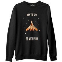 May The Fourth Spaceship And Stars Siyah Erkek Kalın Sweatshirt 001