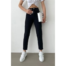 Woddi Çnr Kadın Yüksek Bel Mom Jeans Likralı Esnek Kot Pantolon Yeni Hsn Siyah