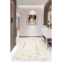 Krem Gold Çerçeveli Kaymaz Tabanlı Dekoratif Halı Rv010n11 Krem - Gold