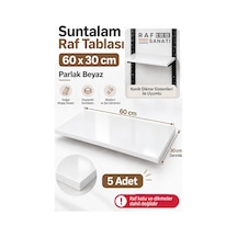 Tr 5'li Set - Suntalam Raf Tablası 60x30 Cm Beyaz Ahşap Raf Konik Dikme Sistemleri İle Uyumlu Genel
