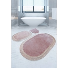 Bonny Home Pera Pudra 3'lü Banyo Paspası Seti Kaymaz Tabanlı Saça Pudra