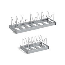 Geri Çekilebilir Ayarlanabilir Mutfak Depolama Rafı Tencere Kapağı Bulaşık Tava Depolama Standı - Gri