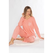 Alperi Uzun Kol Pijama Takım Sade Şık Mevsimlik Viskon Alper 790-73 Koyu Somon