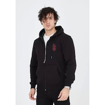 Unisex Baskılı Tam Fermuarlı Kapşonlu Sweatshirt - Siyah Unisex Baskılı Tam Fermuarlı Kapşonlu Sweatshirt - Siyah