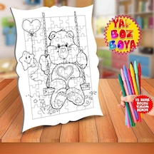 Salıncakta Kalpli Ayıcık Eğitici Boyama Puzzle Tablo Çocuk-238
