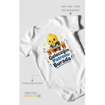 Morivokids Geleceğin Patronu Burada Kısa Kollu Bebek Body %100 Pamuk Beyaz