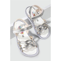 Lazerli Rahat Gümüş Çocuk Sandalet K-40