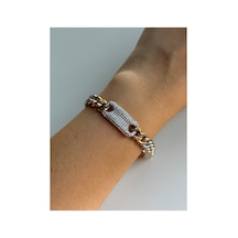 Çelik Silver Ve Rose Gold Mix Renk Full Gömme Taşlı Ruby Bileklik -kararma Yapmaz- Metalik