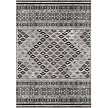 Çam Halı Gloria Td79102 Gri Etnik Desen Dokuma Saçaklı Kilim