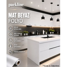 Packline Marketing Mat Beyaz Yapışkanlı Folyo Mutfak Dolap Ve Mobilya Kaplama Folyosu 76cm X 5mt 010 - Mat Beyaz