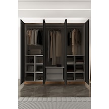 Aeka Ae-2190 Hisar 6 Kapaklı Çok Bölmeli Askılı Ve Raflı Geniş Hacimli Gardırop 210x210 Cm Atlantik Çam - Antrasit