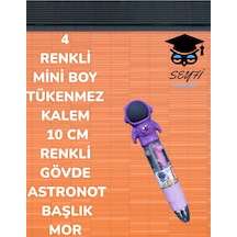 4 Renkli Mini Boy Tükenmez Kalem 10 Cm Renkli Gövde Astronot Başlık Mor