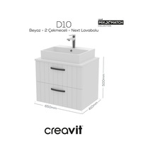 D10 Next Lavabo Dolabı İki Çekmeceli 65 Cm Beyaz Lake Kapak Beyaz