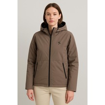 Kadın Kapüşonlu Şardonlu Paraşüt Mont Su Geçirmez Fermuarlı Dış Giyim 1019 V Vizon