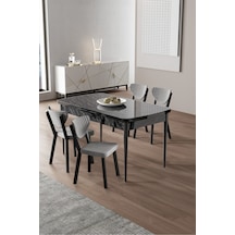 Canisa Exve Serisi 80x132 Açılabilir Siyah Mermer Desen Masa Takımı Ve 4 Gri Sandalye Masa Siyah Mermer Desen Sandalyeler Gri