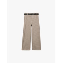 Koton Kemer Detaylı Ekoseli Geniş Paça Pantolon Kahverengi Ekose 6wkg40023aw Kahverengi Ekoseli