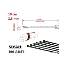 100 Adet 10Cm X 2.5Mm Plastik Kelepçe Kablo Bağı Siyah