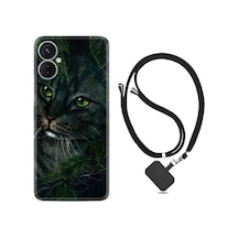Tecno Spark 9 Pro Kılıf İpli Boyun Askılı Desenli Silikon Flowers Cat 1345