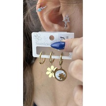 Çoklu Küpe, Halka, Çiçek Ve Sallantılı, Paslanmaz Çelik Küpe 152, Altın Küpe Altın