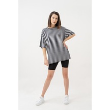 Kadın Çizgili Oversize Tshirt 1059