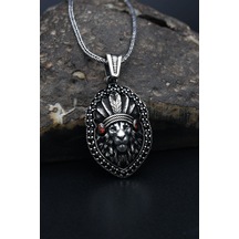 Kızılderili Aslan Figürlü 925 Ayar Erkek Gümüş Kolye Zincir 901306 Gümüş Kızılderili Aslan Figürlü 925 Ayar Erkek Gümüş Kolye Zincir 901306 Gümüş