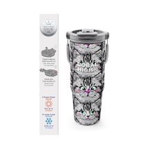 Coral High Gri Kedi Desenli Pipetli Ve Direkt İçim Çelik Termos 900 Ml 38711 Gri