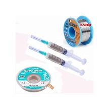 Dörtlü Set Flux,lehim Emme Tel 3,5mm Ve Lehim Teli Soldering 63sn/37pb Flux %1-3 40gr 0,5mm