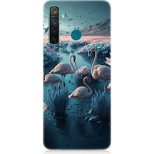 Realme 5 Pro Uyumlu Pembe Filamingolar Desenli Silikon Kılıf