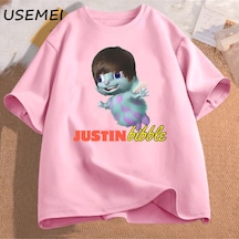 Flood Of Style Komik Justin Bibble Baskılı Tişört Erkekler Kadınlar Pamuk Kısa Kollu T Shirt Unisex Moda Yaz Pembe