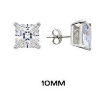 Oya Silver Kare Tırnaklı Zirkon Tektaş Rodyumlu Vidalı Unisex Gümüş Küpe 10mm Oysy140